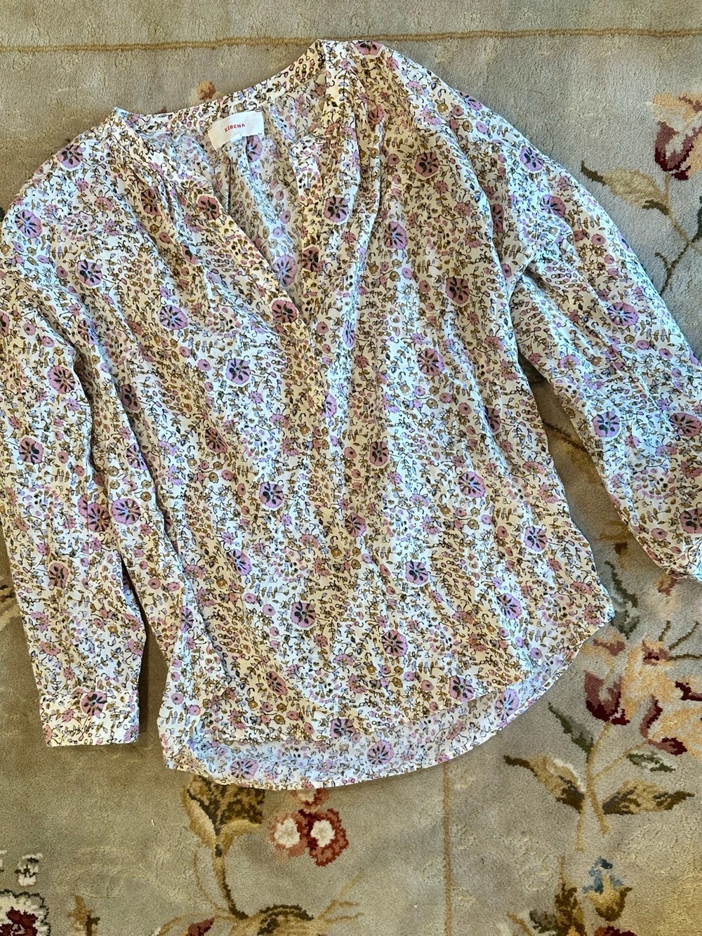Xirena Floral V-Neck Blouse in Cream and Pink